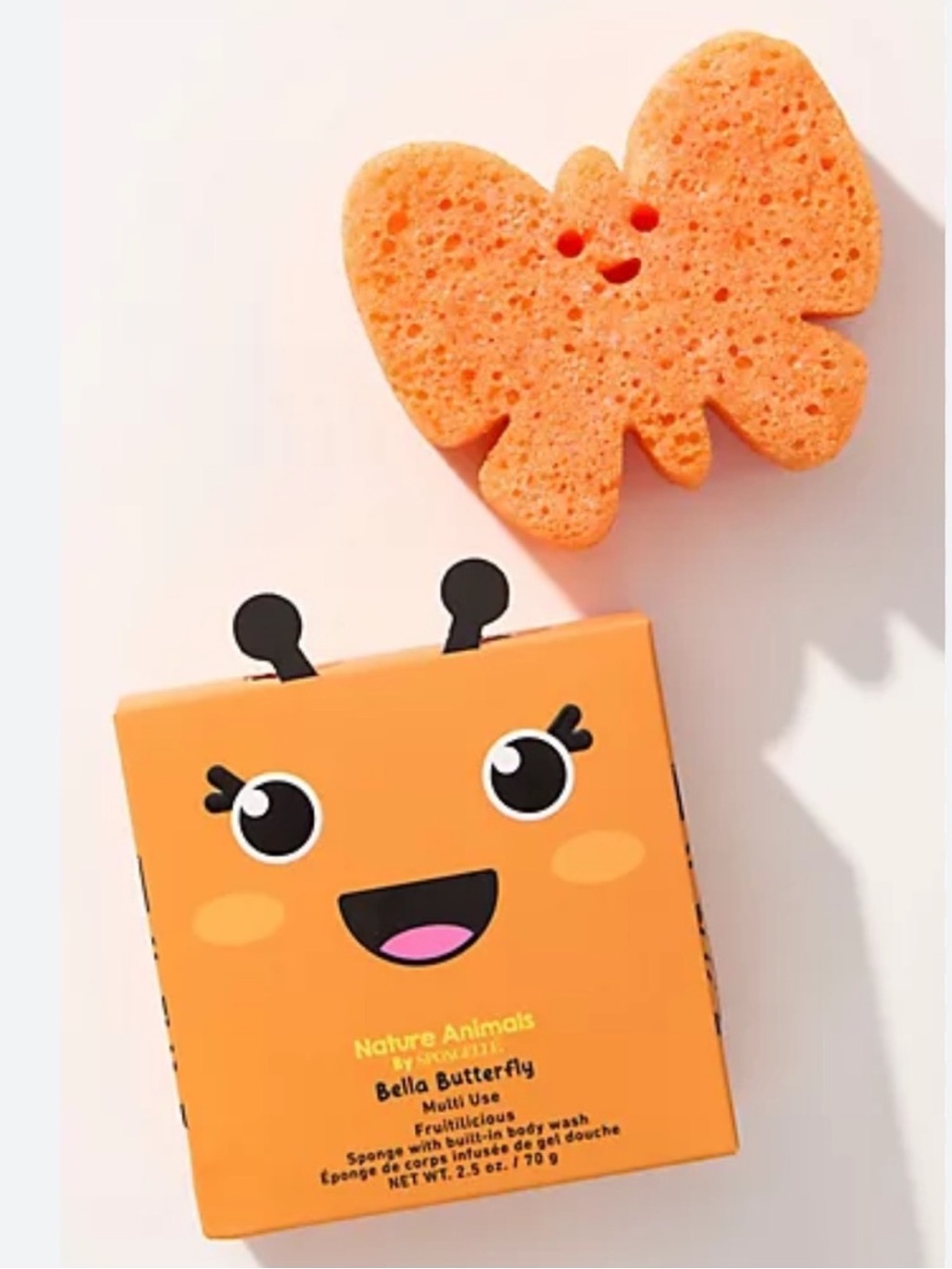 NEW Spongelle Bella Butterfly Kids Bath Sponge Orange Built-In Body Wash Fruity